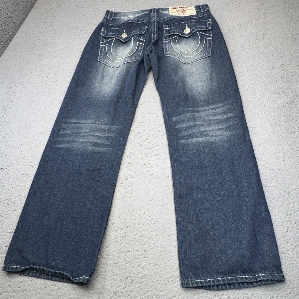 True Religion Jeans Men 34 Blue Medium Wash Billy Super T Relaxed Bootcut Logo